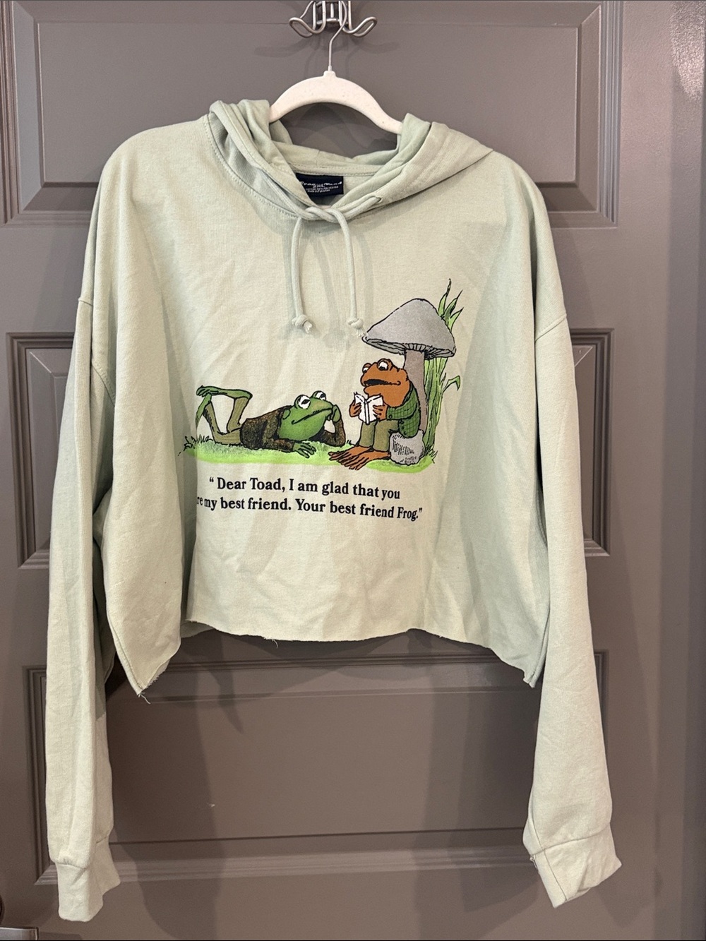 Light Sage Frog & Toad Cropped Hoodie